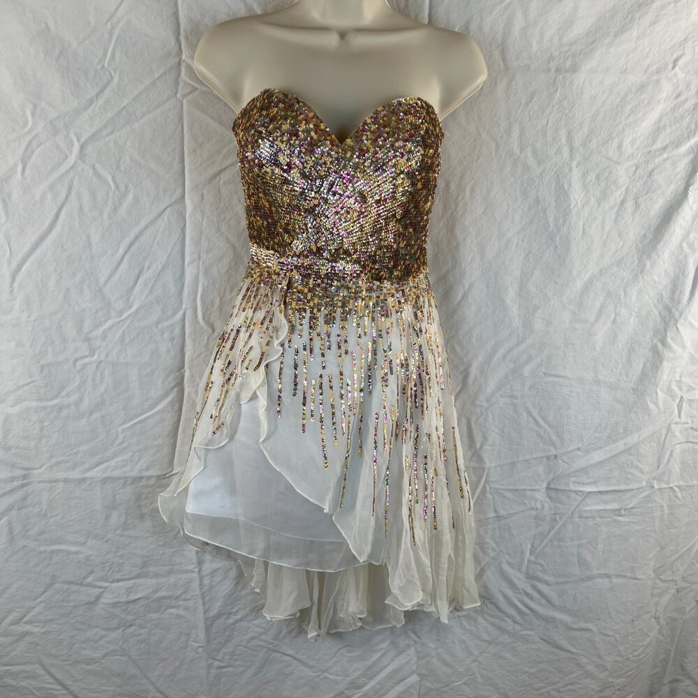 NWT Sherri Hill 8443 White Gold Strapless Formal Dress $278 - Picture 2 of 10